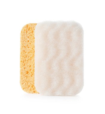 Sarı süngerler beyaz arkaplanda izole edildi