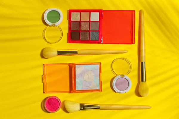 Makeup Products Yellow Background — Stock Photo, Image