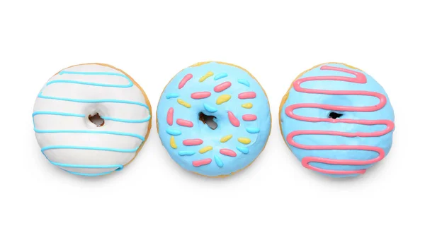 Deliciosos Donuts Fundo Branco — Fotografia de Stock