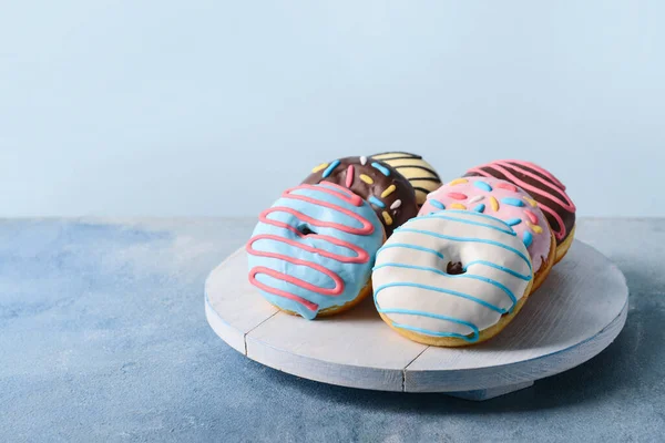 Board Different Delicious Donuts Table — Stock Photo, Image