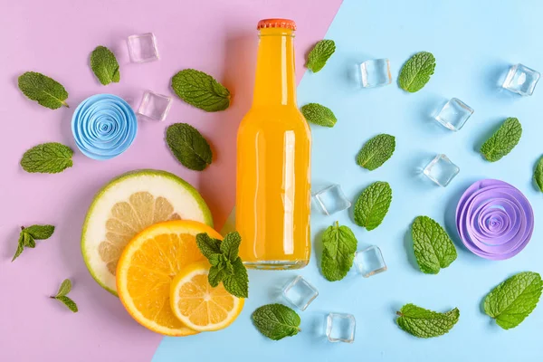 Composition Bottle Fresh Soda Color Background — Stock Photo, Image