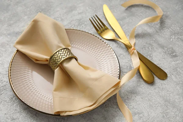 Simple Beautiful Table Setting Light Background Closeup — Stock Photo, Image