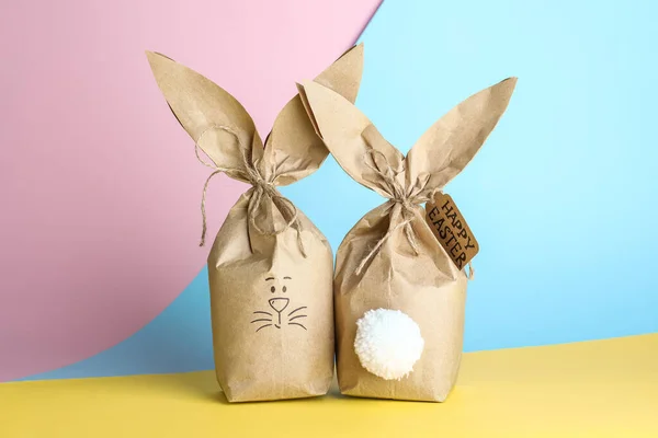 Paper Bags Bunny Color Background — Stock Photo, Image