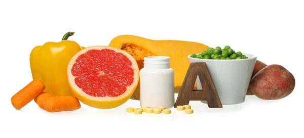 Állítsa Egészséges Termékek Gazdag Vitamin Fehér Alapon — Stock Fotó
