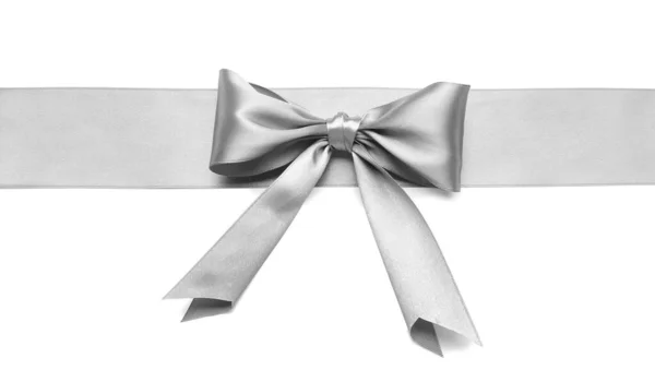 Beautiful Silver Bow Ribbon White Background — Stock Photo, Image