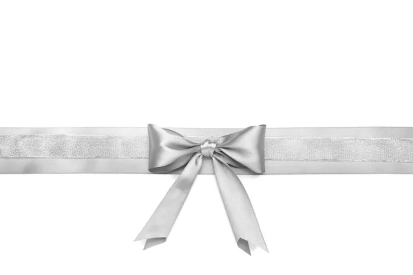Beautiful Silver Bow Ribbon White Background — Stock Photo, Image