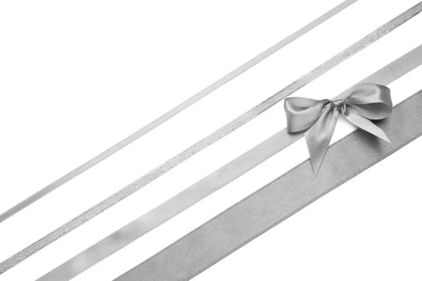 Beautiful Silver Bow Ribbons White Background — Stock Photo, Image