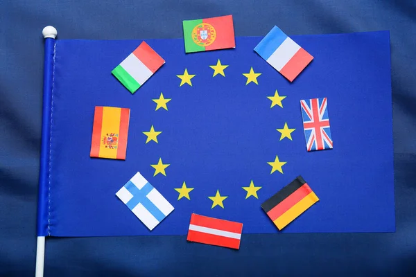 Flaggor Europeiska Länder Med Blå Bakgrund — Stockfoto