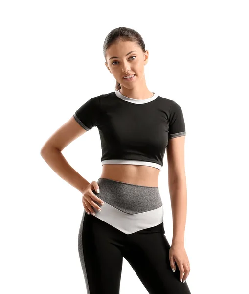Teenage Girl Black Sportswear White Background — Stock Photo, Image