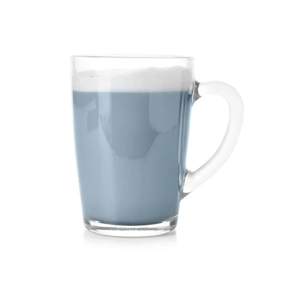 Glas Kopp Träkol Latte Vit Bakgrund — Stockfoto
