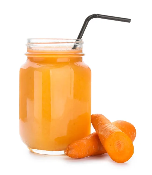 Einmachglas Mit Gesundem Karotten Smoothie Auf Weißem Hintergrund — Stockfoto