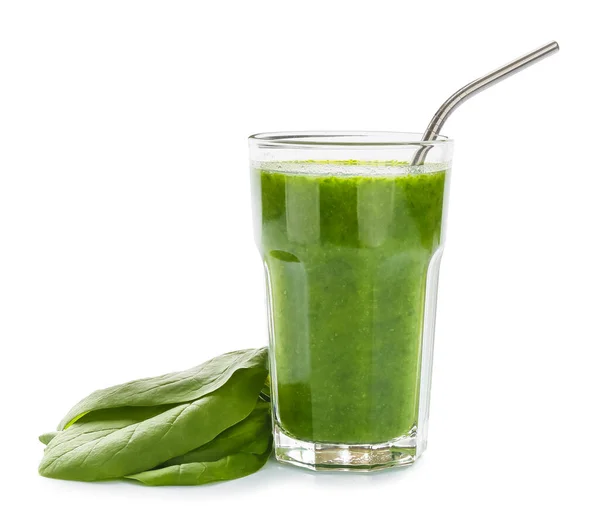 Glass Spinach Smoothie White Background — Stock Photo, Image