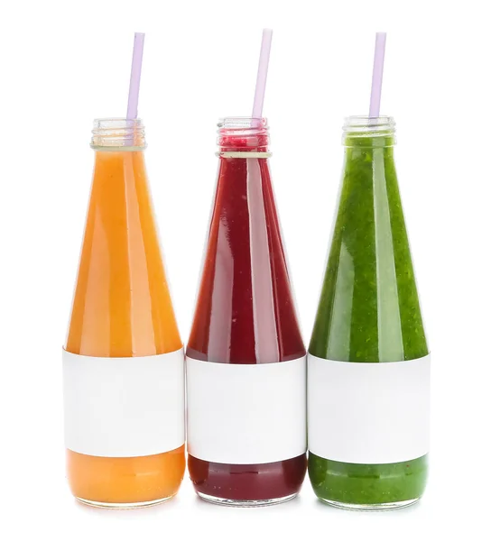 Bottles Healthy Different Smoothie White Background — Stock Photo, Image