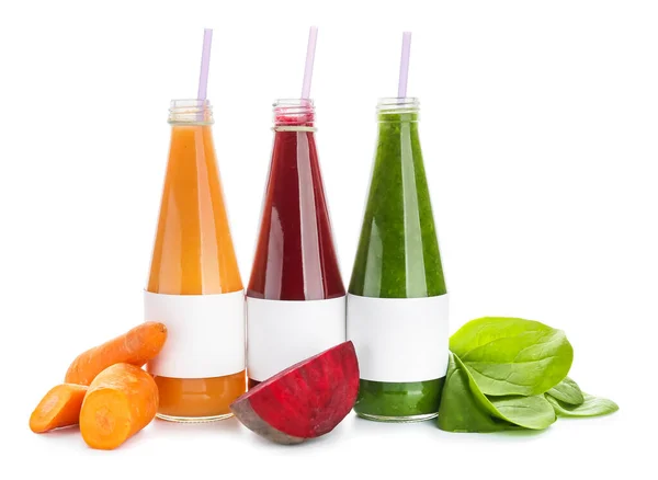 Bottles Healthy Smoothie Vegetables White Background — Stock Photo, Image
