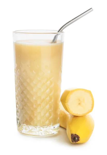 Glass Healthy Banana Smoothie White Background — Stock Photo, Image