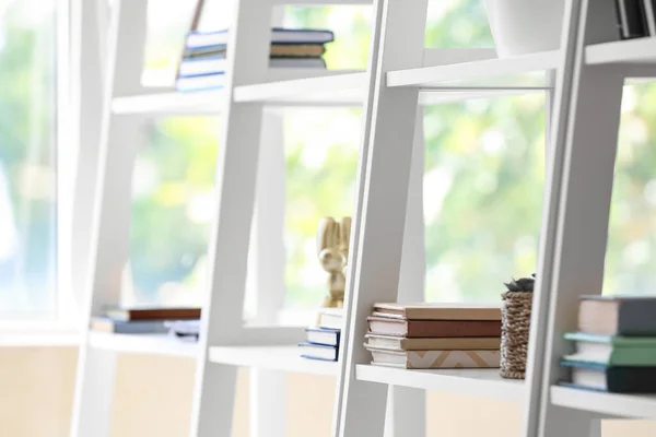 White Book Shelves Modern Room Closeup — Stock Photo, Image