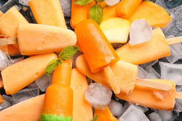 Tasty Melon Popsicles Ice Cubes Dark Background — Stock Photo, Image