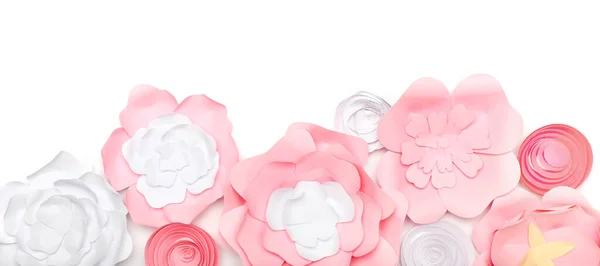 Beautiful Handmade Paper Flowers White Background — Stock Photo, Image