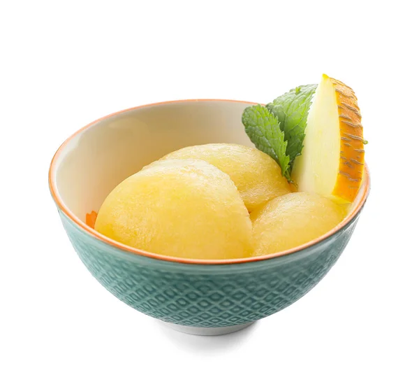 Bowl Tasty Melon Sorbet White Background — Stock Photo, Image