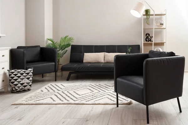 Interior Modern Living Room Black Armchairs Couch — Stock Photo, Image