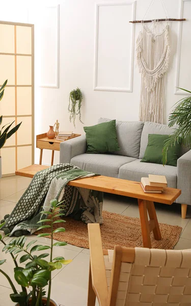 Interior Light Living Room Sofa Tables Houseplants — Stock Photo, Image