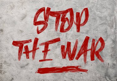 Grunge arka planında kanla yazılmış SAVAŞ 'ı durdurun.