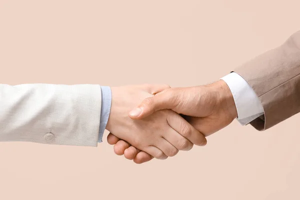 Business Colleagues Shaking Hands Beige Background Closeup — Stock Photo, Image