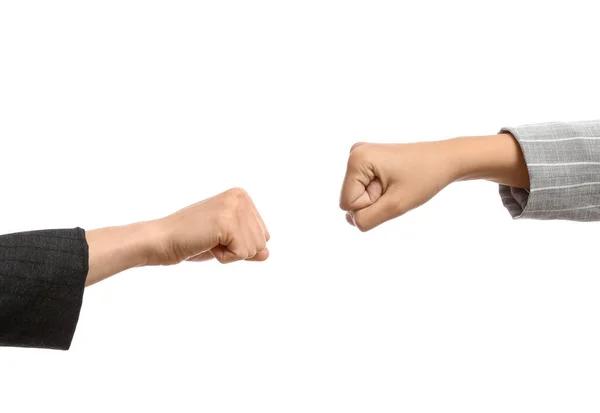 Hands Businesswomen Clenched Fists White Background — Stock Photo, Image