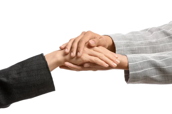 Businesswomen Holding Hands Together White Background — Stock Photo, Image
