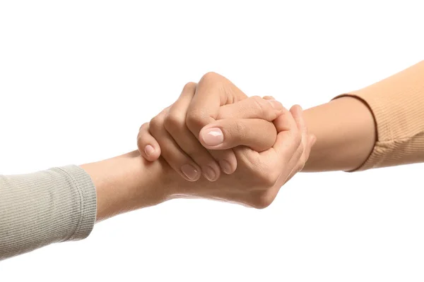 Γυναίκες Που Κρατιούνται Χέρι Χέρι Απομονωμένες Στα Λευκά — Φωτογραφία Αρχείου
