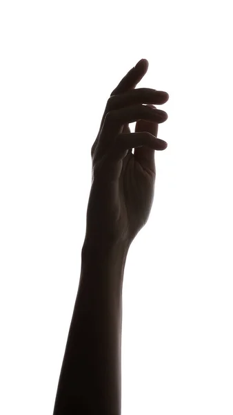Silhouette Női Kéz Fehér Háttér — Stock Fotó