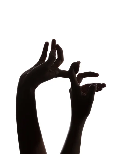 Sylwetka Kobieta Ręce Białym Tle — Zdjęcie stockowe
