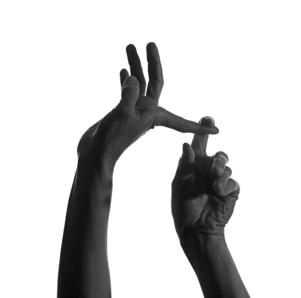 Silhueta Mãos Femininas Sobre Fundo Branco — Fotografia de Stock