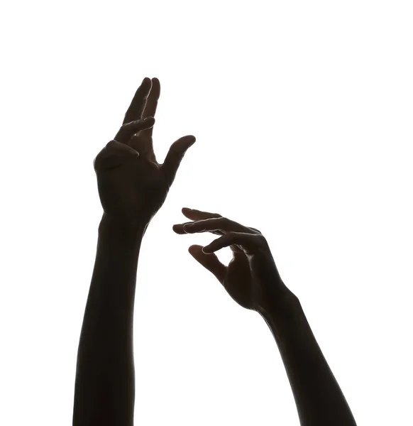 Sylwetka Kobieta Ręce Białym Tle — Zdjęcie stockowe