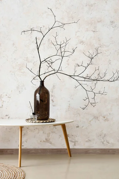 Vase Tree Branches Reed Diffuser Coffee Table Light Wall — Stock Photo, Image
