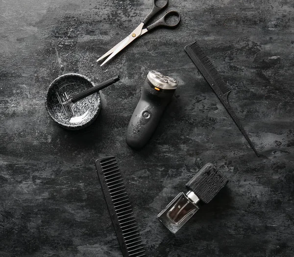 Stylish Male Accessories Shaving Scissors Black Background — Stock Photo, Image