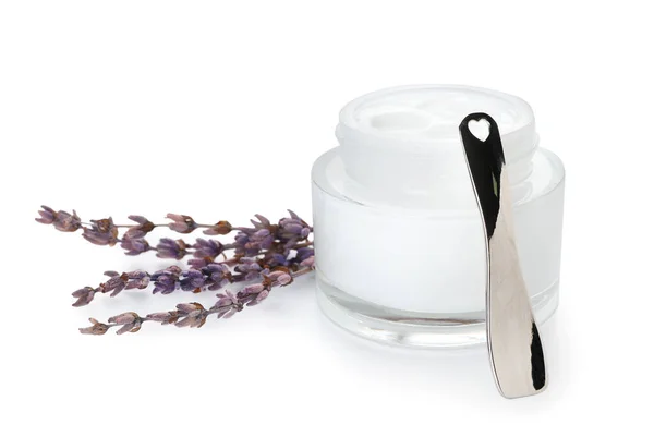 Jar Natural Cosmetic Cream Spatula Isolated White Background — Stock Photo, Image