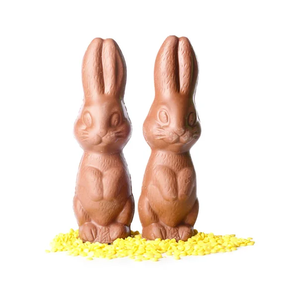 Chocolate Easter Bunnies Sprinkles White Background Royalty Free Stock Images