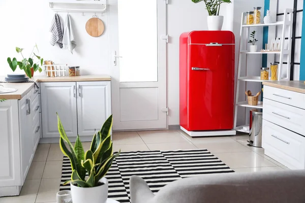 Red Vintage Fridge Interior Kitchen — Stock Photo, Image