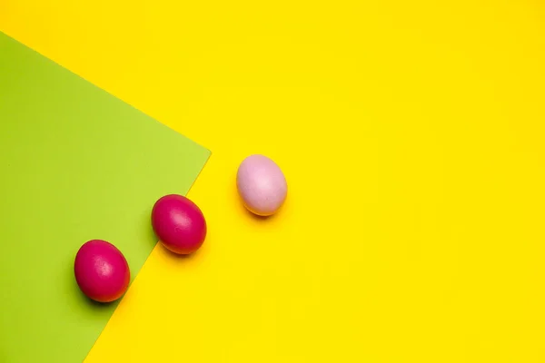 Three Painted Easter Eggs Color Background — Stock Photo, Image