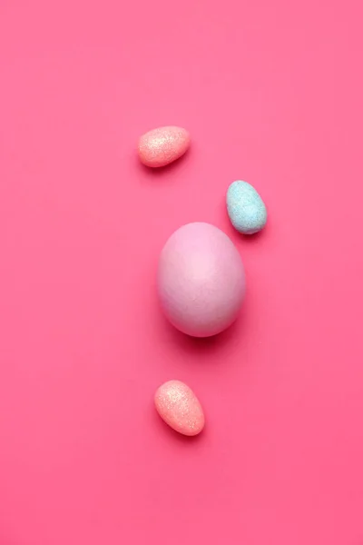 Painted Easter Eggs Color Background Top View — Stock Photo, Image