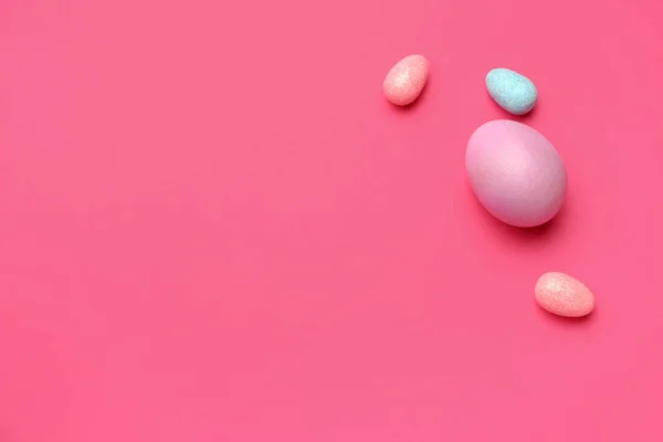 Painted Easter Eggs Color Background Top View — Stock Photo, Image