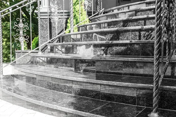 View Black Stairs Banister Outdoors — Stock Photo, Image