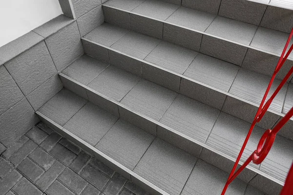 View Grey Stairs Red Banister — Stock Photo, Image