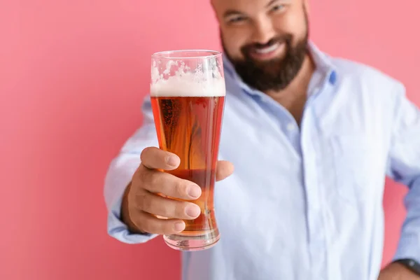 Bald Man Beer Color Background — Stock Photo, Image