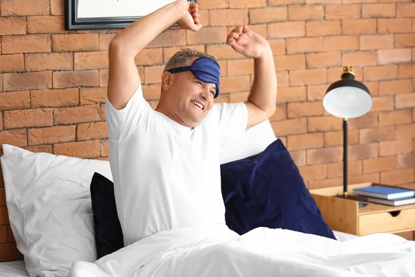 Mature Man Sleep Mask Bed — Stock Photo, Image