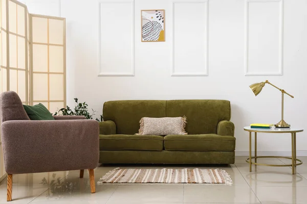Interior Light Living Room Sofa Armchair Coffee Table — Stock Photo, Image