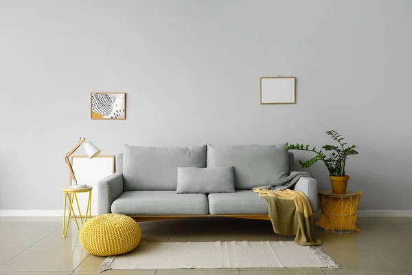 Interior Light Living Room Grey Sofa Coffee Tables — Stock Photo, Image