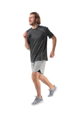 Beyaz arkaplanda koşan sporcu