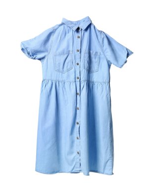 Beyaz arka planda uçan mavi elbise